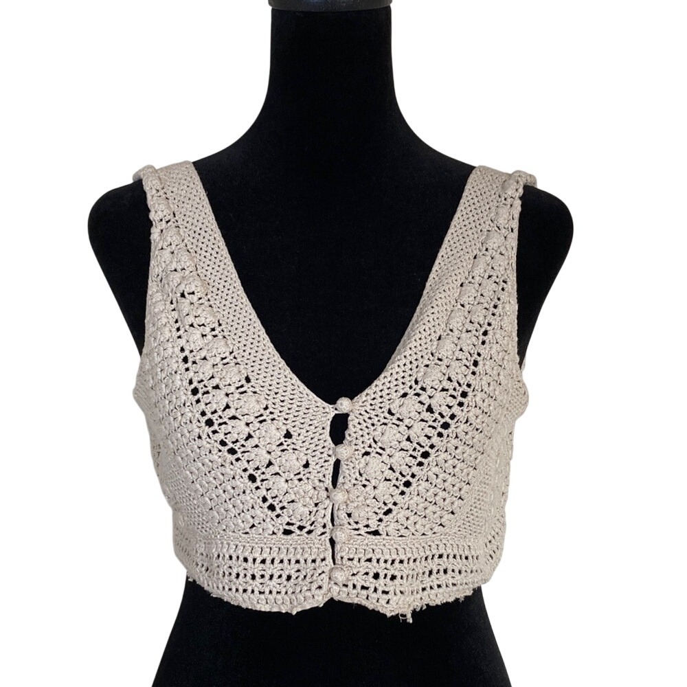 BCBGMaxzaria‎ Cream Crochet Crop Top Size Medium Boho Festival Coastal Cowgirl
